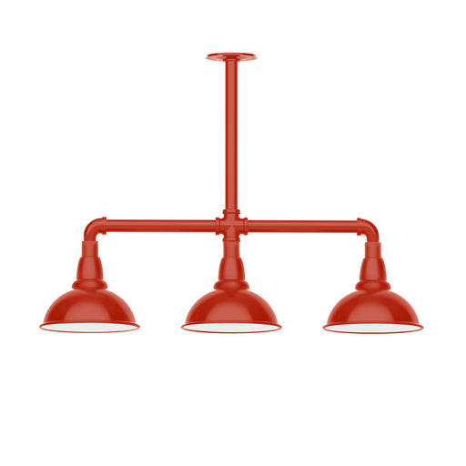 Vermillion 3-light stem pendant with three bell-shaped shades