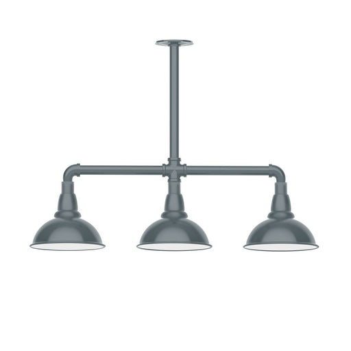 Slate gray 3-light LED stem pendant with three bell shades and pipe bar