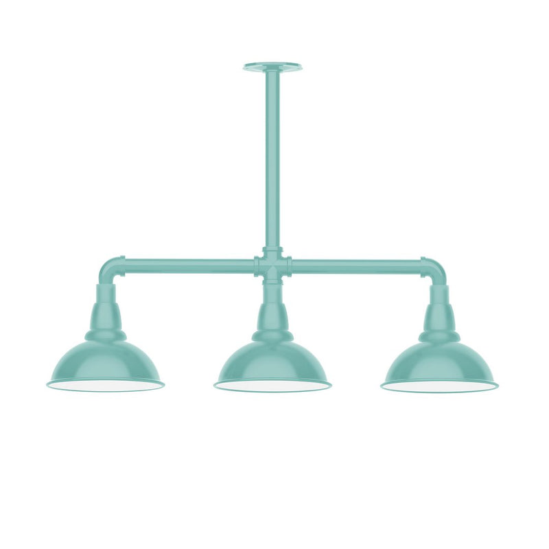 Sea green 3-light stem hung pendant light with three dome shades