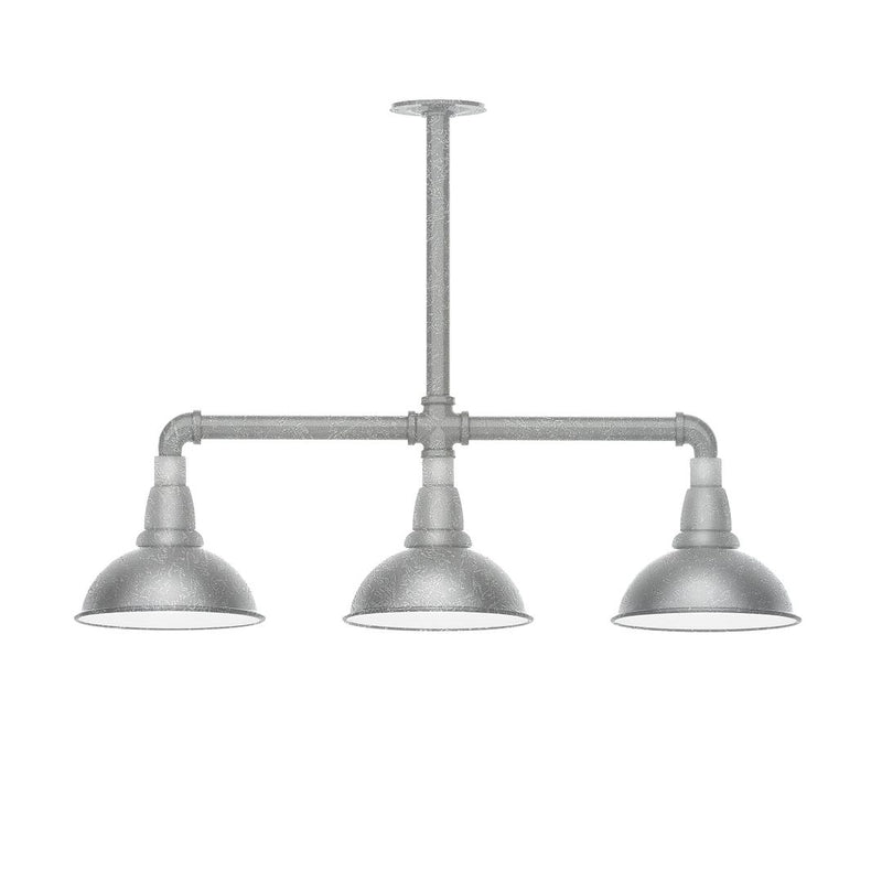 3-light stem-hung pendant light with three galvanized metal bell shades, painted finish