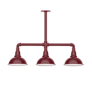 Barn red 3-light stem pendant light with three bell shades