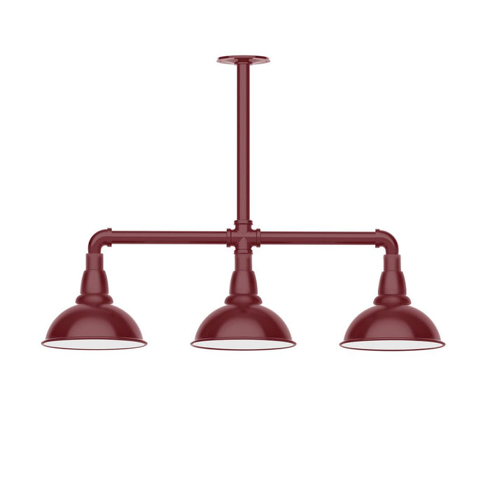 Cafe 8" 3-Light Stem Hung Pendant Light in Barn Red