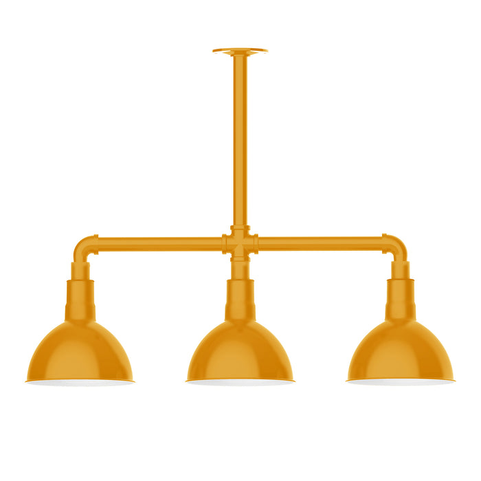 Deep Bowl 8" 3-light Stem Hung Pendant Light in Bright Yellow | Montclair Light Works