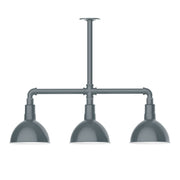 Slate gray 3-light stem-hung pendant light with three bell shades