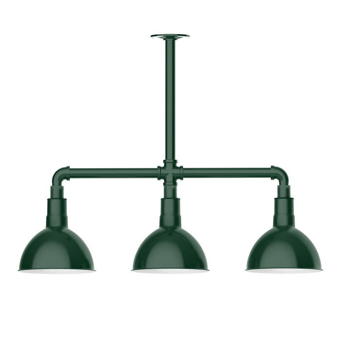 Deep Bowl 8" 3-light Stem Hung Pendant Light in Forest Green