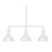 White 3-light LED pendant with three bell shades and deep bowl frame