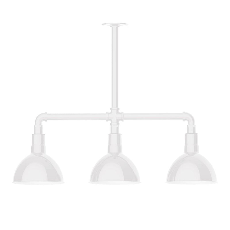 White 3-light LED pendant with three bell shades and deep bowl frame