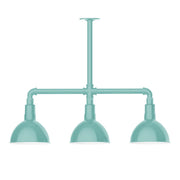 Sea green 3-light stem pendant with three bell shades
