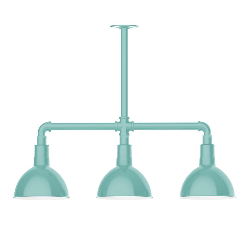 Sea green 3-light stem pendant with three bell shades