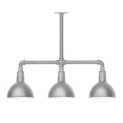 Painted galvanized 3-light stem-hung pendant with three metal bell shades
