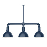 Navy 3-light stem hung pendant with three deep bowl shades