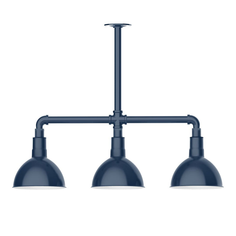 Deep Bowl 8" LED 3-Light Stem Hung Pendant Light in Navy