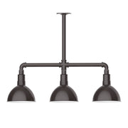 3-light stem-hung pendant with three dark bronze bell shades and bar mount