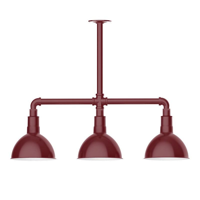 Deep Bowl 8" 3-light Stem Hung Pendant Light in Barn Red