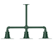 Forest green stem-hung pendant light with three hanging lamp shades