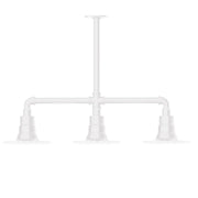 White 3-light stem-hung pendant light with radial arms and three down-facing shades