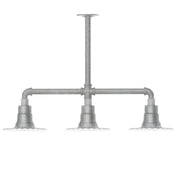 3-light stem-hung pendant light with galvanized metal frame and three lamp bases