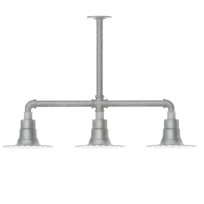 Radial 8" 3-light Stem Hung Pendant Light in Painted Galvanized