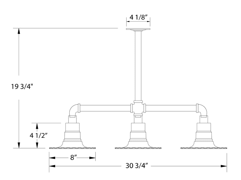 Radial 8" 3-light Stem Hung Pendant Light in Slate Gray Line Drawing