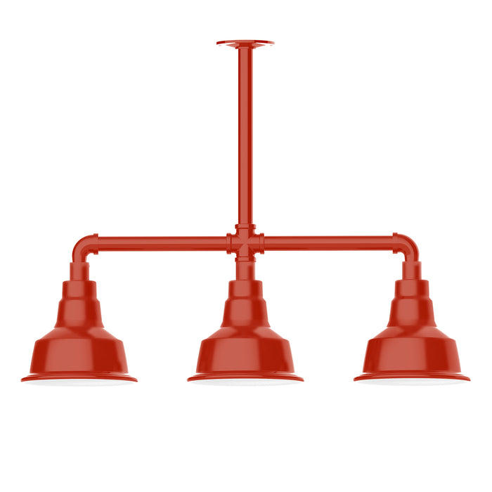 Warehouse 8" 3-light Stem Hung Pendant Light in Vermillion | Montclair Light Works