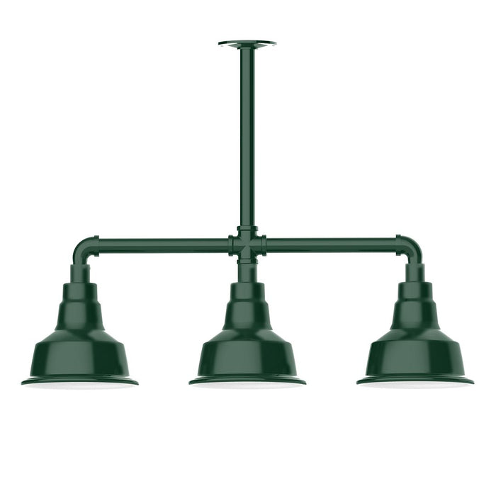 Warehouse 8" LED 3-Light Stem Hung Pendant Light in Forest Green