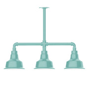 Sea green 3-light stem-hung pendant light with three bell shades