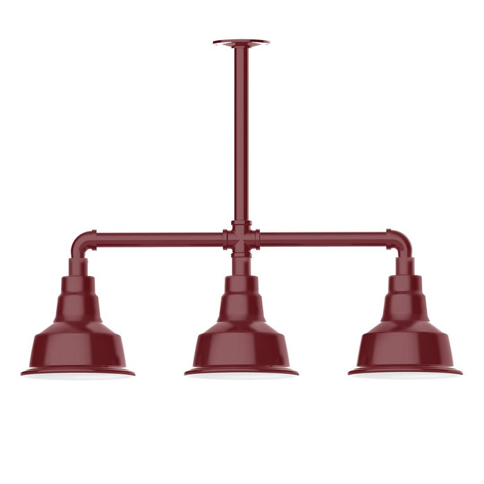 Warehouse 8" 3-Light Stem Hung Pendant Light in Barn Red