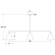 Three-light linear pendant diagram: slate gray shades on bar, with 48 in width