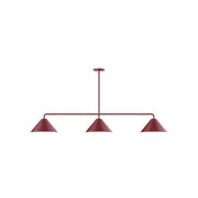 Barn red 3-light linear pendant with three cone shades