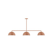 Terracotta 3-light linear pendant with three dome shades and metal bar