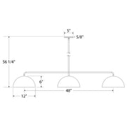 3-light linear pendant diagram, three dome shades; 48 in length