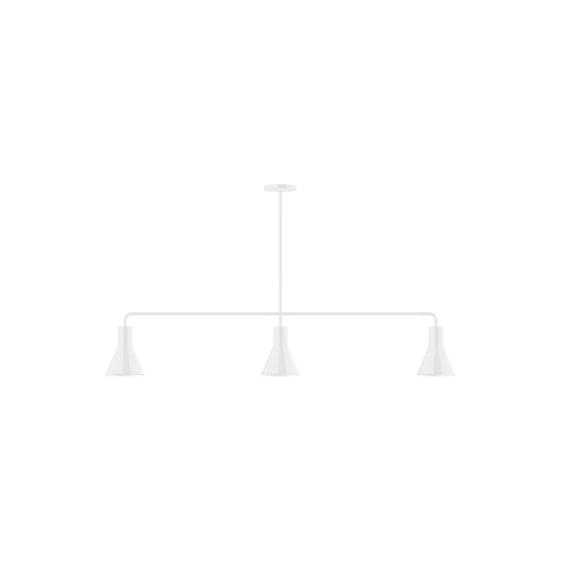 White 3-light linear pendant with three conical shades