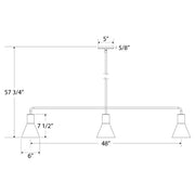 White 3-light linear pendant with 48in bar and 7 1/2in conical shades