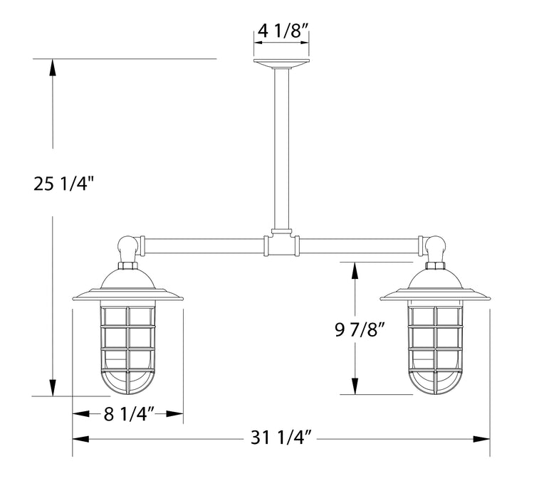 Vaportite 4-light Stem Hung Pendant Light in Light Blue Line Drawing