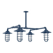 Vaportite 4-light stem-hung pendant light with four navy lantern shades