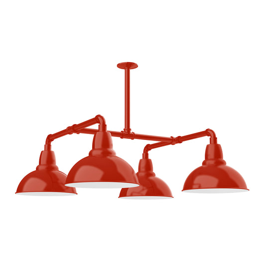 Vermillion 4-light stem-hung pendant with four bell shades and central ceiling canopy