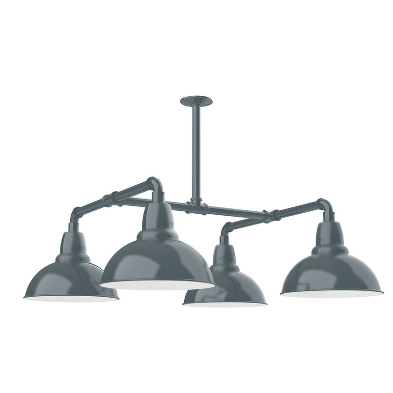 Slate gray 4-light stem-hung pendant with four bell shades and metal arms