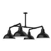 Black LED 4-light stem-hung pendant light with four dome shades