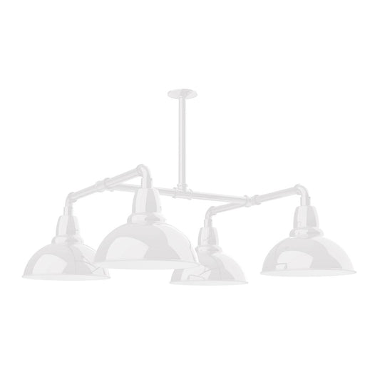 White 4-light stem-hung pendant light with four dome shades and arched arms