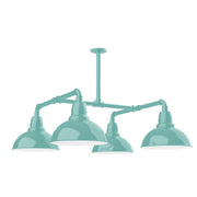 Sea green four-light stem-hung pendant light with four domed shades