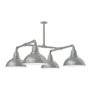 4-light stem-hung pendant light with four gray dome shades and metal cage arms