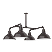 4-light stem hung pendant light with four bronze dome shades and curved arms