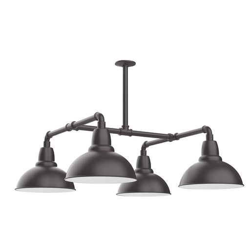 Bronze matte 4-light pendant with four dome shades on a bar