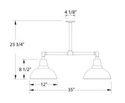 4-light stem-hung pendant light dimension diagram with four dome shades