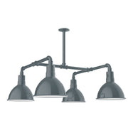 Slate gray 4-light stem hung pendant with four bell shades and arched metal arms