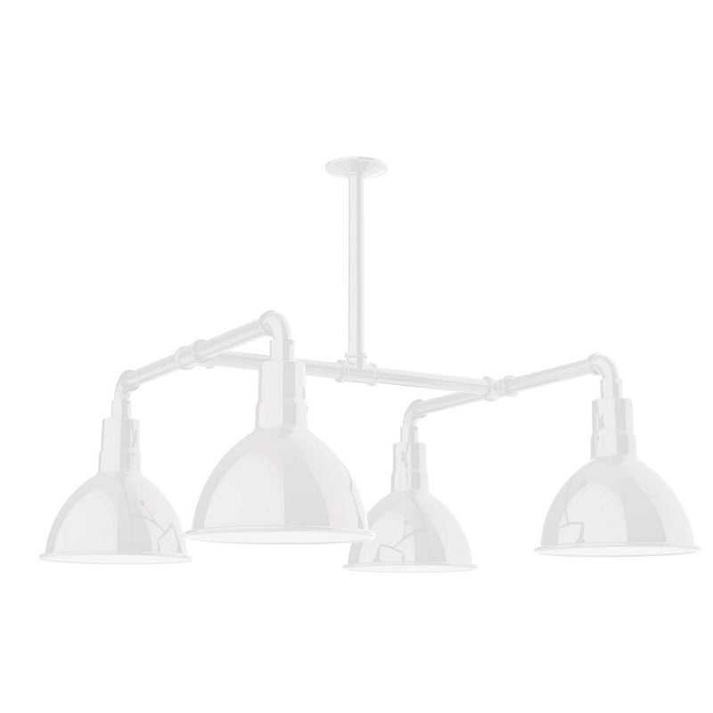 White stem-hung pendant light with four bell shades and LED-style design