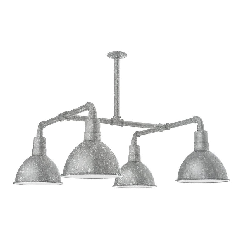 4-light stem pendant with four gray dome shades and metal arms