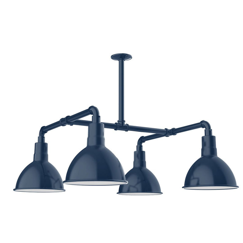 Navy 4-light stem pendant with deep bowl metal shades and arched arms