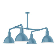 Light blue 4-light stem-hung pendant with four deep bowl shades