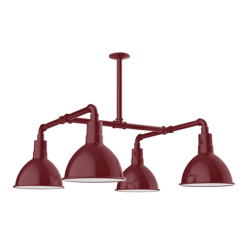 Deep Bowl 10" 4-light LED Stem Hung Pendant Light in Barn Red